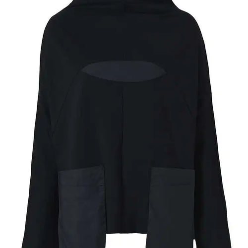 Load image into Gallery viewer, Women Black Loose Pocket Irregular Hem Big Size T-shirt New Turtleneck Long Sleeve Fashion Tide Spring Autumn 2025 JQ01801
