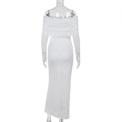 Load image into Gallery viewer, Lace Off-shoulder Sexy Maxi Dress For Women White Strapless Long Sleeve Backless Bodycon Club Party Sexy Long Dress
