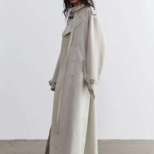 Load image into Gallery viewer, Women Beige Big Size Long Bandage Casual Trench New Lapel Long Sleeve Windbreaker Fashion Tide Spring Autumn 2025 1DH4712
