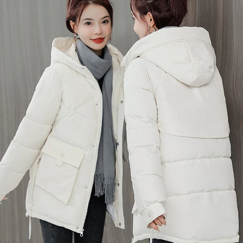 Load image into Gallery viewer, Down Cotton Jackets Winter Korean Women Parkas Loose Thickened Hooded Warm Coat Woman Mid-length Blue Khaki Jacket M-XXL
