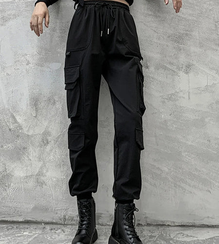 Black Pockets High Elastic Waist Long Harem Trousers New Loose Fit Pants Women Fashion Tide Spring Autumn 2025 1DD2683