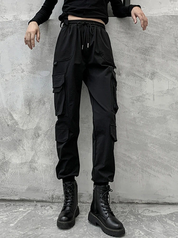 Black Pockets High Elastic Waist Long Harem Trousers New Loose Fit Pants Women Fashion Tide Spring Autumn 2025 1DD2683