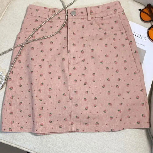 Load image into Gallery viewer, French Summer Women's Sweet Elegant Holiday Slim Wrapped Hip Short Skirt Vintage High Waist Strawberry Print Mini Skirts Fashion
