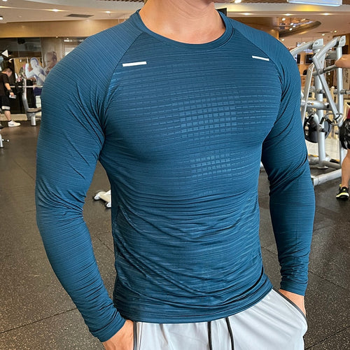 Load image into Gallery viewer, Quick Dry Gym Long Sleeve Shirt Men Fitness Training T-shirt Running Sport Bodybuilding Skinny Tee Tops Running Workout Clothing
