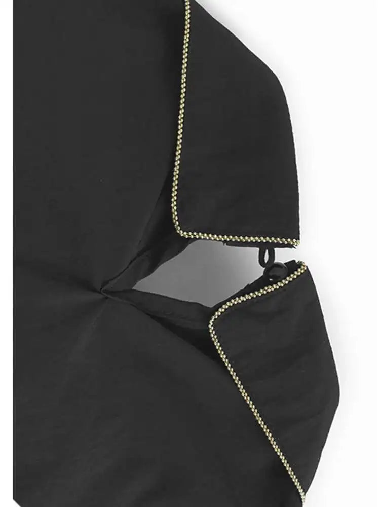 Women Black Color-block Irreuglar Pleat Big Size Shirt Dress New Lapel Long Sleeve Fashion Tide Spring Autumn 2025 1DH9804