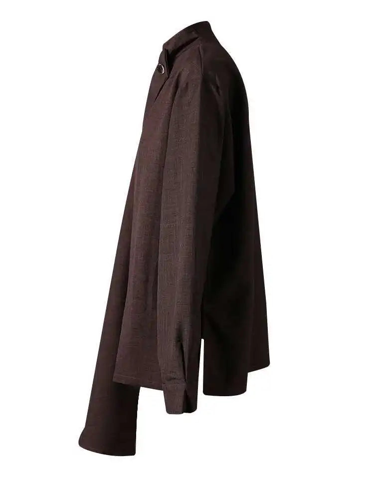 Women Dark Brown Irregular Big Size Elegant Blouse New Scarf Collar Long Sleeve Shirt Fashion Spring Autumn 2025 CPG2867