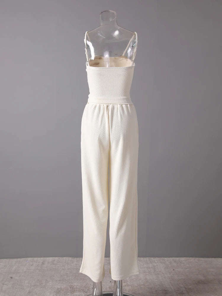 Beige Irregular Tank Top Brief Wide Leg Pants Two Piece Suit New Sleeveless Women Fashion Tide Spring Summer 2025 CPG3157