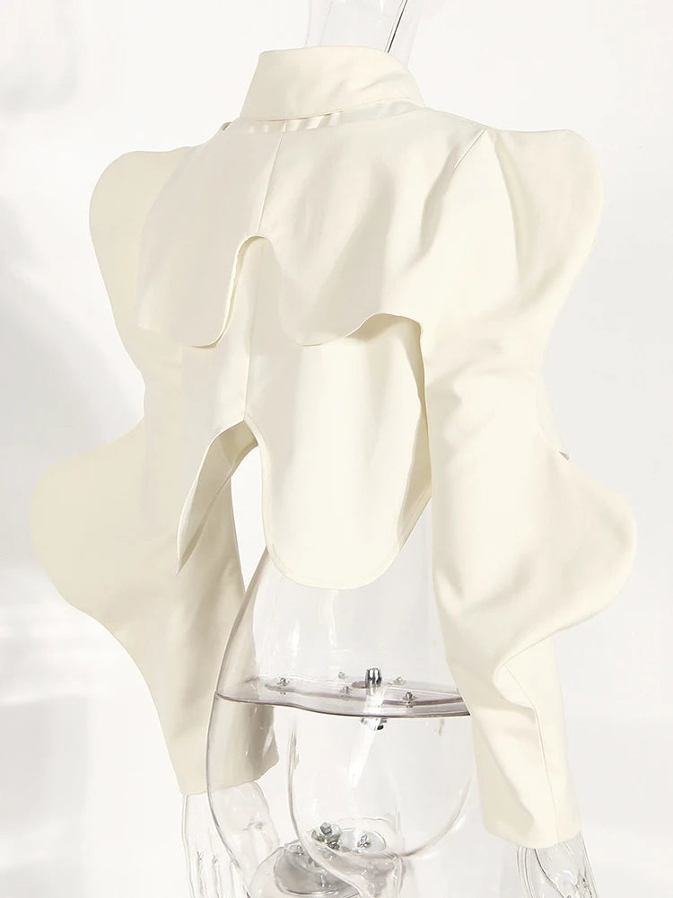 Women Black Shaped Irregular Short Blouse New Lapel Long Sleeve Loose Fit Shirt Fashion Tide Spring Autumn 2025 1DE7398