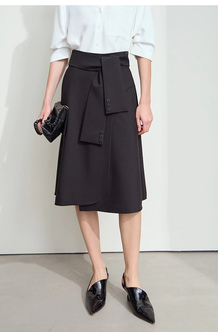 Minimalist New Skirt Women Summer 2025 Solid Loose Mid-length A-line Asymmetric Skirts Female Fashion Office Lady 12542045
