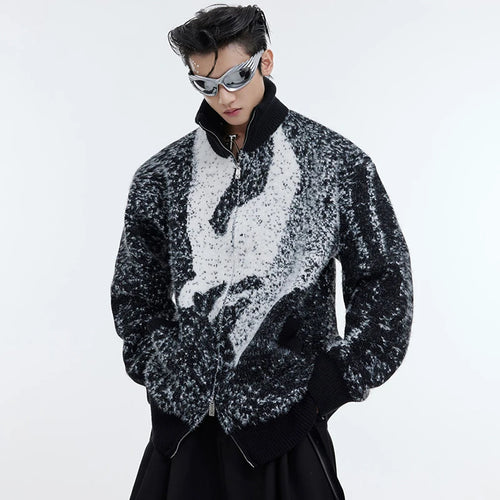 Load image into Gallery viewer, Men&#39;s Sweater Casual Stand Collar Plush Contrast Color Zipper Male Knitting Cardigan Chic Winter Jackets New Trendy 9C4432
