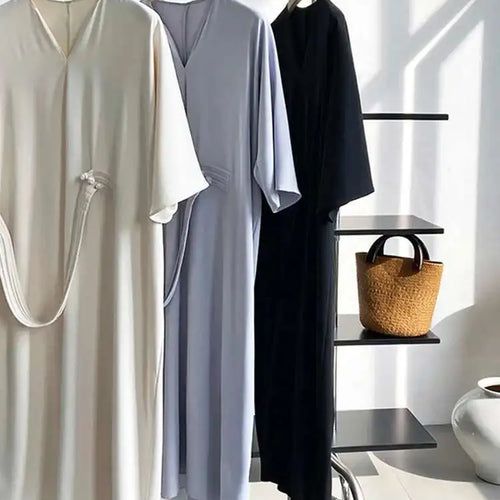 Load image into Gallery viewer, Women Black Buckle Long Elegant Dress New Round Neck Three-quarter Sleeve Loose Fit Fashion Spring Autumn 2025 1DE7880
