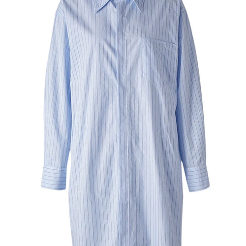 Load image into Gallery viewer, Women Blue Striped Pleated Elegant Big Size Blouse New Lapel Long Sleeve Shirt Fashion Tide Spring Autumn 2025 7AB1822
