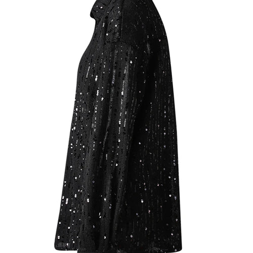 Load image into Gallery viewer, Women Black Sequins Elegant Perspective Big Size Blouse New Lapel Long Sleeve Shirt Fashion Spring Autumn 2025 CPG3180
