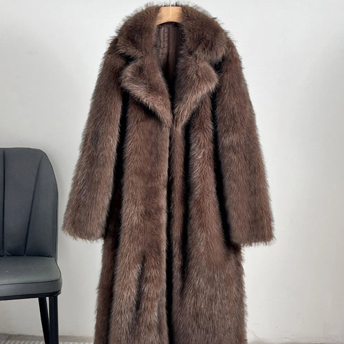 Load image into Gallery viewer, Solid Loose Fur Long Coat for Women Lapel Long Sleeve Temperament Elegant Coats Female Fashion Style Fashion
