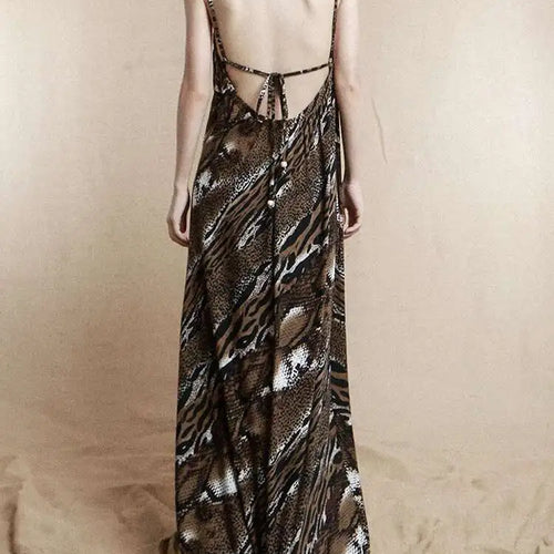 Load image into Gallery viewer, Women Coffee Leopard Printed Long Spaghetti Strap Dress New Square Collar Sleeveless Fashion Spring Autumn 2025 1DH8446
