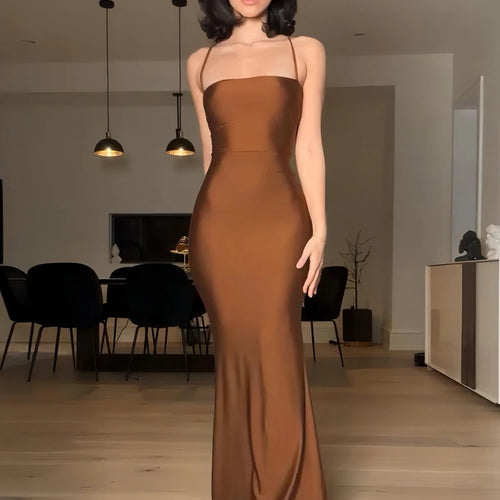 Load image into Gallery viewer, Spring Solid Slips Backless Draped Bandage Sexy Slim Maxi Prom Dress Women Elegant Clothes Party Birthday Festival
