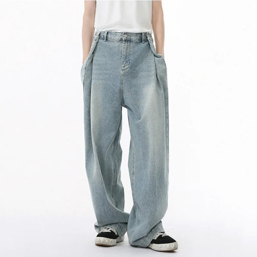 Load image into Gallery viewer, Streetwear Men's Jeans New American Niche Design Fold Design Solid Color Simple Straight Leg Casual Denim Pants 9W1678
