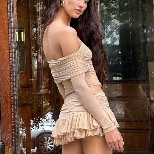 Load image into Gallery viewer, Elegant Off Shoulder Tight Long Sleeve Top Skirt Two Piece Set Women Sexy Bareback Slim Elastic Party Beach Vacation Set
