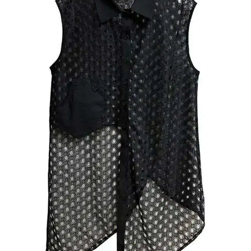 Load image into Gallery viewer, Women White Mesh Irreuglar Perspective Big Size Blouse New Lapel Sleeveless Shirt Fashion Tide Spring Summer 2025 1DH5527
