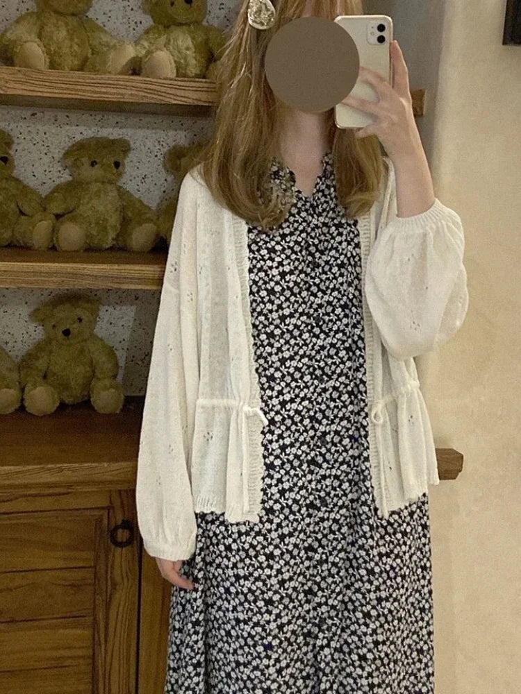 Sweet Kawaii Soft Girl Cute Cardigan Women Sweater Tops Japanese  Solid Long Sleeve Thin Lolita Knitted Kardigany