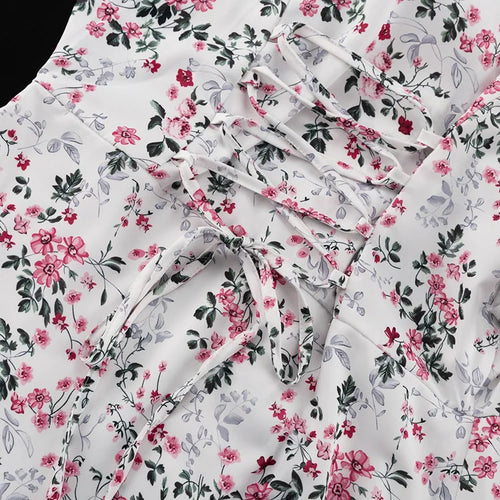 Load image into Gallery viewer, Short Sleeve Floral Mini Dress For Women Robe Turn-down Collar Elegant French Dress Ladies Fashion High Waist Dresses
