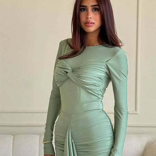 Load image into Gallery viewer, Elegant Long Sleeved Elastic Tight Pleated Party Club Evening Dress Women Fashion Maxi Vestido Autumn Winter New Female
