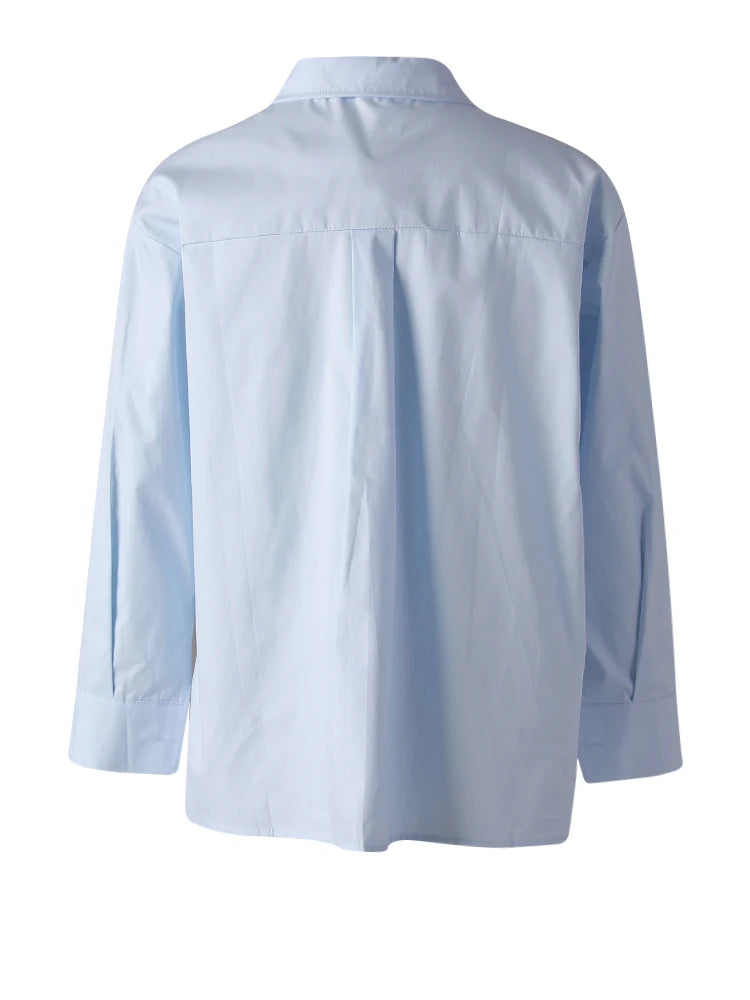 Women Blue Button Irregular Slit Big Size Blouse New Lapel Long Sleeve Shirt Fashion Tide Spring Autumn 2025  CPG3190