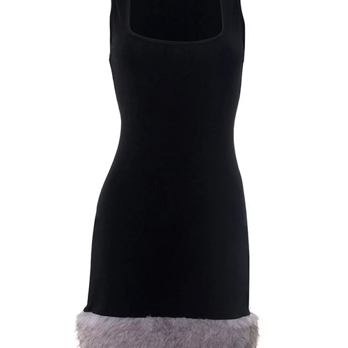 Load image into Gallery viewer, Patchwork Fur Hem Sexy Mini Dress Women Robe Fashion Black Summer New Sleeveless Backless Slim High Waist Sheath Dress
