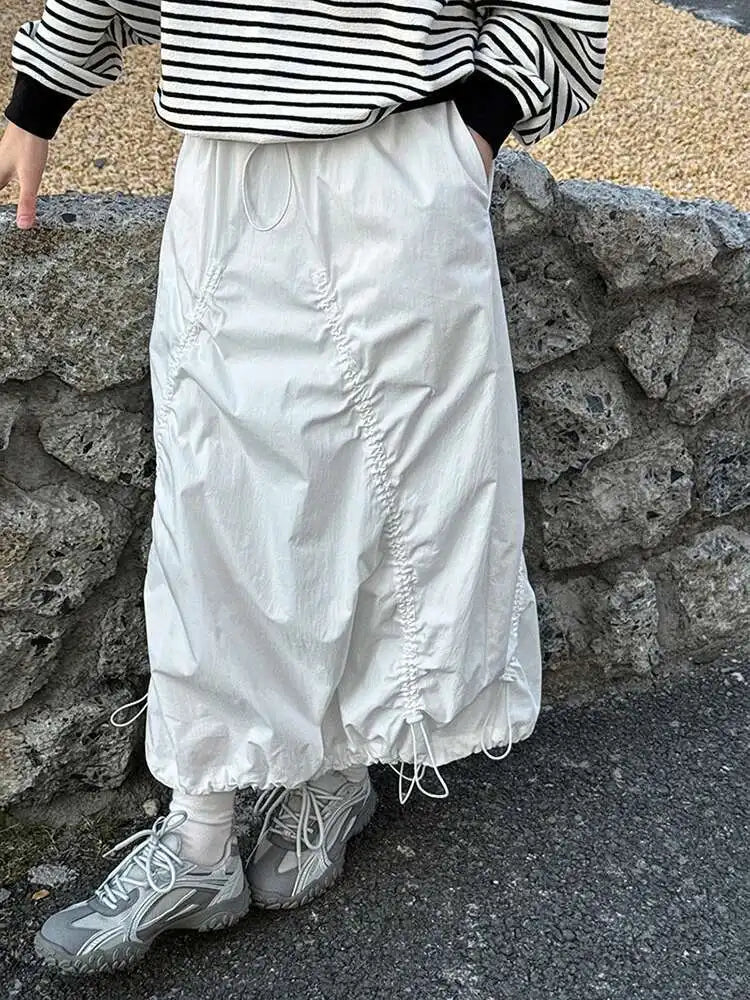 High Elastic Waist White Drawstring Irregular Casual Half-body Skirt Women Fashion Tide New Spring Autumn 2025 1DH9428