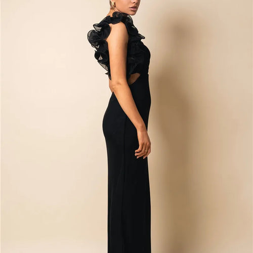 Load image into Gallery viewer, Shoulder Floral Mesh Ruched Sexy Maxi Dress For Women Gown Oblique Shoulder Sleeveless Backless Bodycon Long Dress
