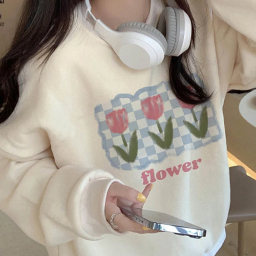 Load image into Gallery viewer, Apricot Sweet Simple Female Sweatshirts Pullover Casual Loose O-neck Basic Women&#39;s Hoodies Winter Fashion Office Ladies
