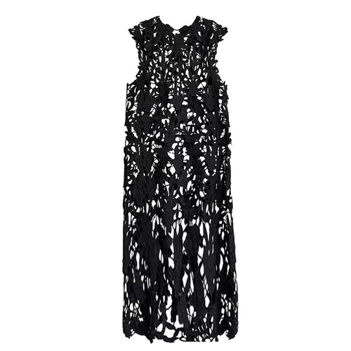 Load image into Gallery viewer, Women Black Lace Hollow Out Perspective Big Size Dress New Round Neck Sleeveless Fashion Tide Spring Summer 2025 1DJ0243
