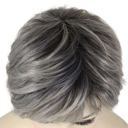 Load image into Gallery viewer, Synthetc Wigs for White Women Ombre Gray Short Hair Curly Wig with Bangs Layered Haircut Mommy Hairstyle Old Lady Wig
