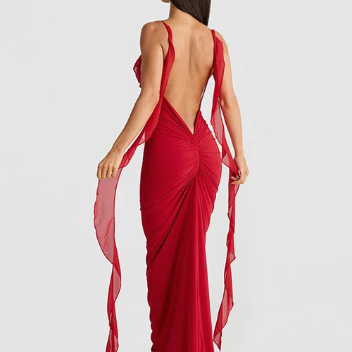 Load image into Gallery viewer, Sexy Spaghetti Strap Naked Back 3D Flower Women Dress Elegant V-neck Long Skirt Bodycon Strap Party Club Evening Dress
