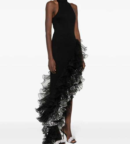 Hit Color Spliced Sequines Slimming Dresses For Women O Neck Sleeveless High Waist Temperament Dress Female Fashion