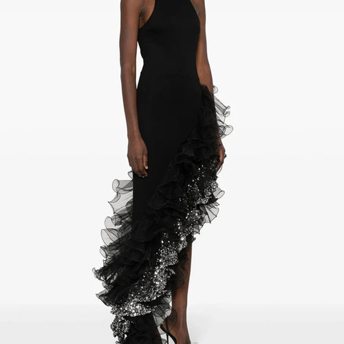 Load image into Gallery viewer, Hit Color Spliced Sequines Slimming Dresses For Women O Neck Sleeveless High Waist Temperament Dress Female Fashion
