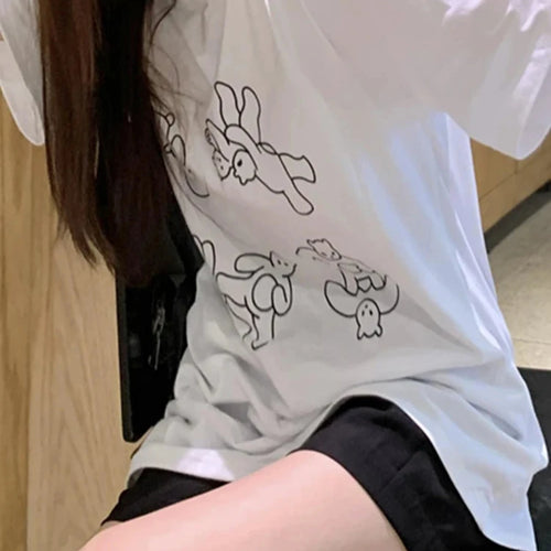 Load image into Gallery viewer, Summer Cute Cartoon T-shirts for Women White Black Top Female Kawaii Loose Simple Student T shirt Korean Clothes M-XL
