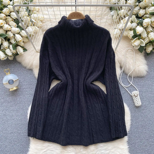 Load image into Gallery viewer, Autumn Winter Women's Solid Elegant High-neck Knitting Sweater Female Loose Thick Warm Long Sleeves Simple Crochet Pullover Tops
