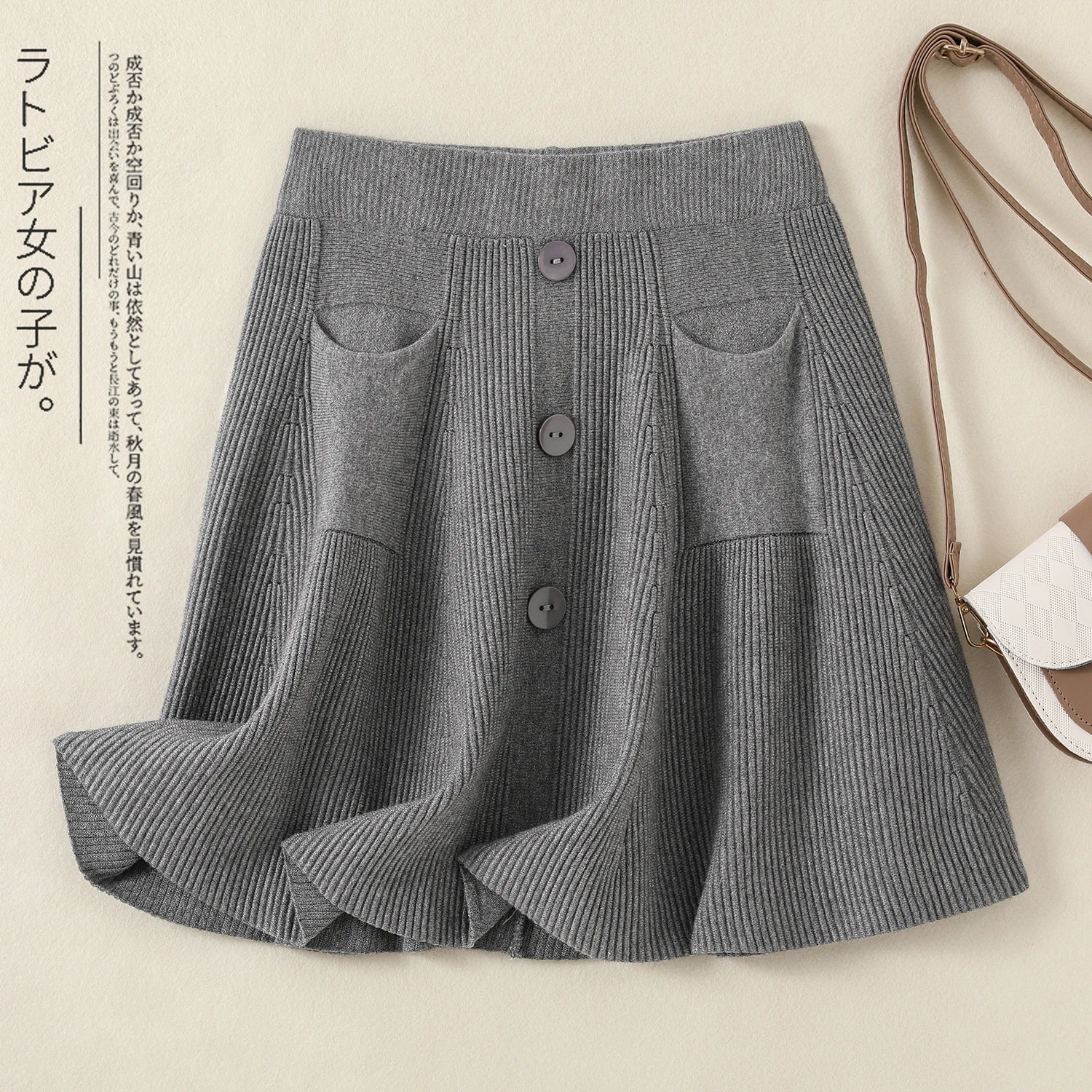 Autumn Winter Solid Slim Single Breasted Knitted Mini Pleated Skirts Women's Elastic High Waist A-line Short Skirt Sexy Club New