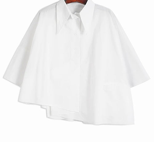 Load image into Gallery viewer, Women White Pleated Irregular Big Size Blouse New Lapel Three-quarter Sleeve Shirt Fashion Tide Spring Autumn 2025 1DH9796
