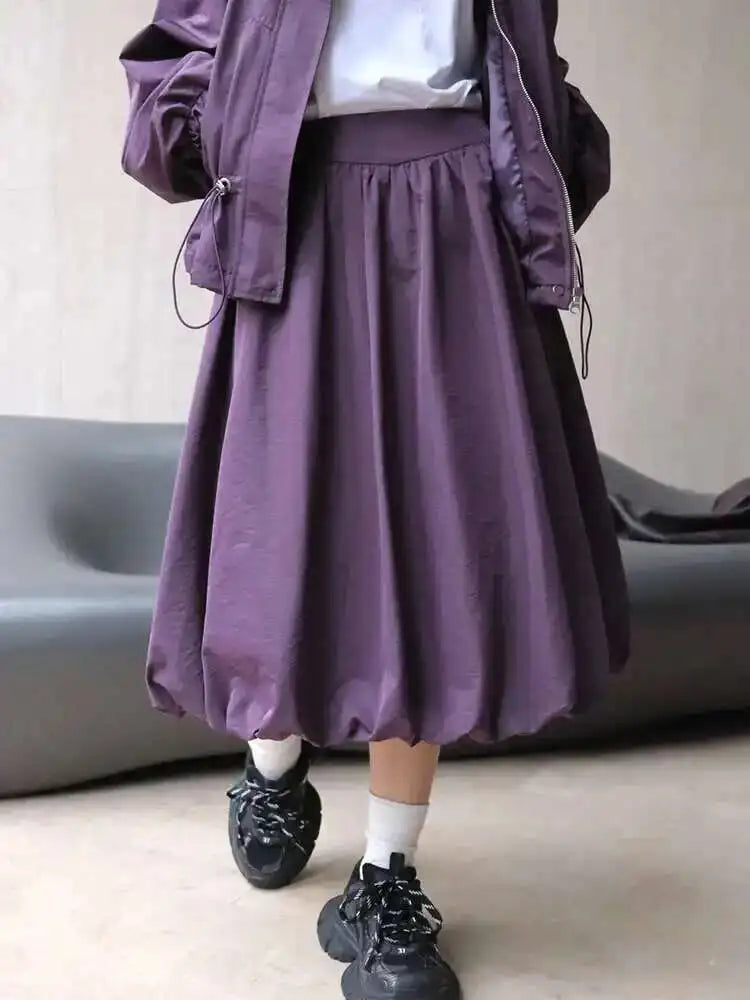 High Waist Purple Blue Pleated Shaped Elegant A-line Half-body Skirt Women Fashion Tide New Spring Autumn 2025 1DH6529