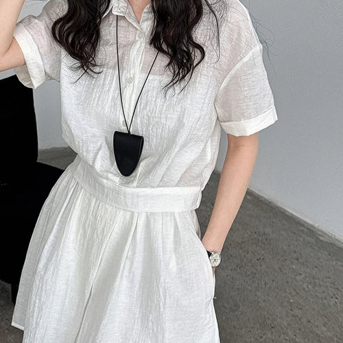 Load image into Gallery viewer, Beige Shirt Thin Half-body Skirt Two Pieces Suit New Lapel Short Sleeve Women Fashion Tide Spring Summer 2025 1DJ1239
