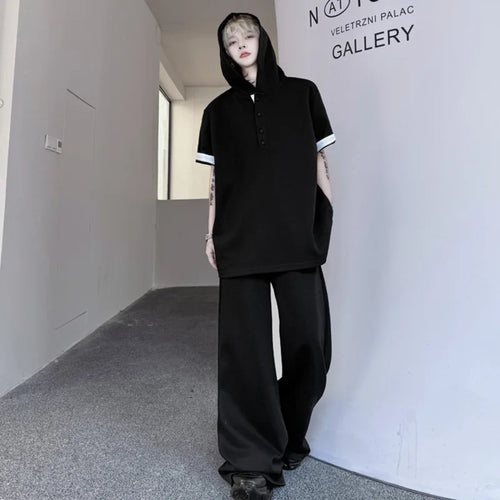 Load image into Gallery viewer, Men's Summer Two-piece Suit Hooded Contrast Color Short Sleeve Sweatshirts Casual Male Elastic Waist Pants Men Set 9W1507
