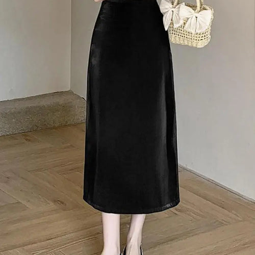 Load image into Gallery viewer, Spring Summer Korean Fashion Black Elegant Office Long Skirts For Women Red High Waisted Holiday Straight Half Skirt Simplicity
