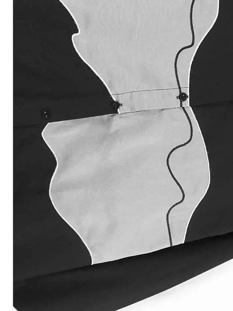 Women Black White Color-block Big Size Casual Blouse New Lapel Long Sleeve Shirt Fashion Tide Spring Autumn 2025 1DH6909