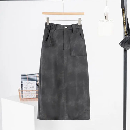Load image into Gallery viewer, Retro 2024 Autumn Black Sexy Slim Women Split Pu Leather Skirts Fashion Brown Elegant High Waist Versatile Wrap Hip Midi Skirt
