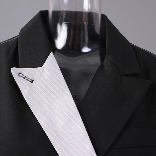 Load image into Gallery viewer, Women Black Striped Color-block Big Size Blazer New Lapel Long Sleeve Jacket Fashion Tide Spring Autumn 2025 2AA2393
