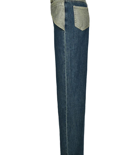 Colorblock Designer Denim Pants For Women High Waist Patchwork Button Straight Leg Jeans Female Fashion Clothing