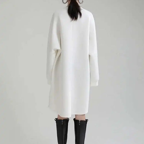 Load image into Gallery viewer, Women White Big Size Shaped Long Dress New Round Neck Long Sleeve Loose Fit Fashion Tide Spring Autumn 2025 1DE4098

