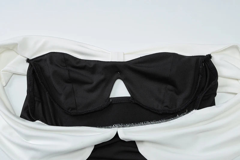 Off-shoulder Backless Sexy Mini Dress For Women Robe Fashion Patchwork Strapless Sleeveless Split Club Party Dress